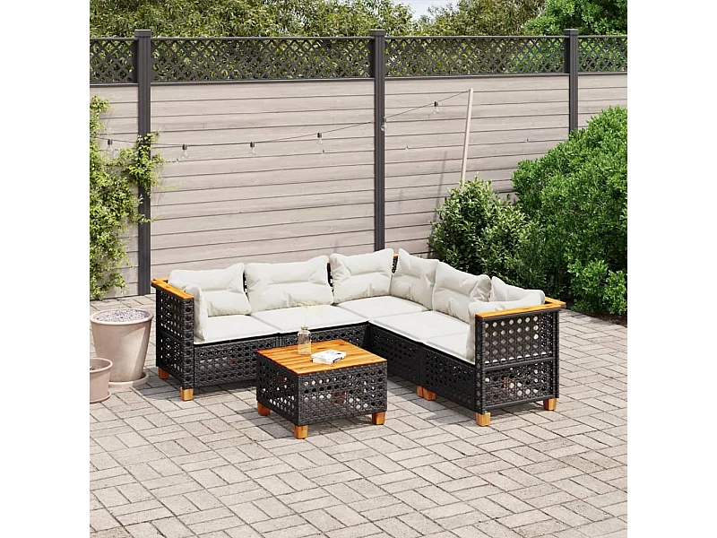 Set Divano da Giardino 6 pz con Cuscini Nero in Polyrattan