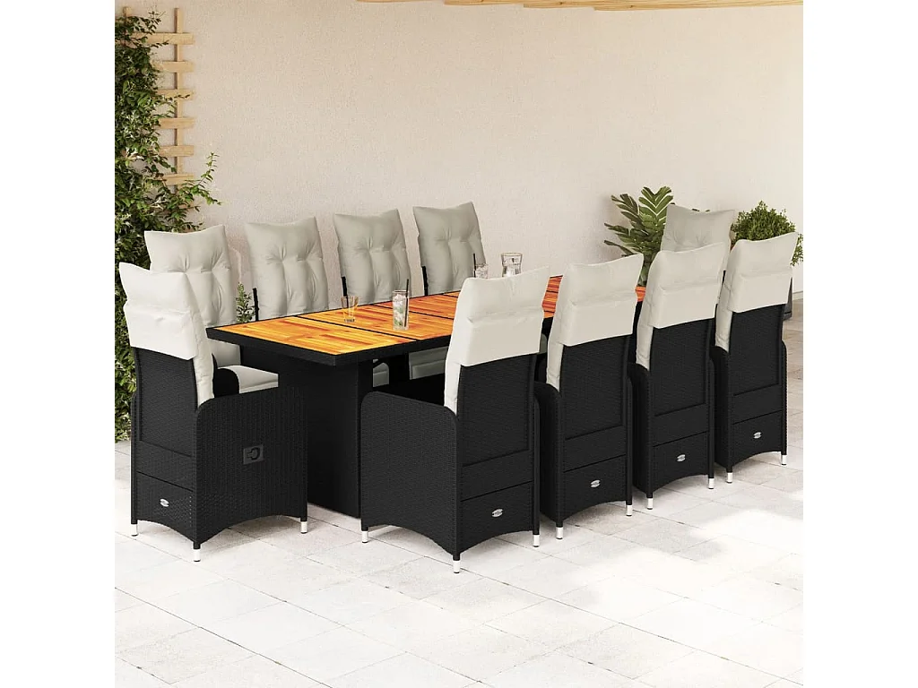Ensemble de bistro de jardin 11 pcs coussins noir poly rotin
