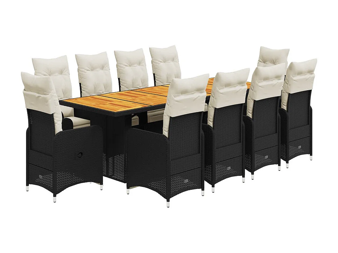 Ensemble de bistro de jardin 11 pcs coussins noir poly rotin