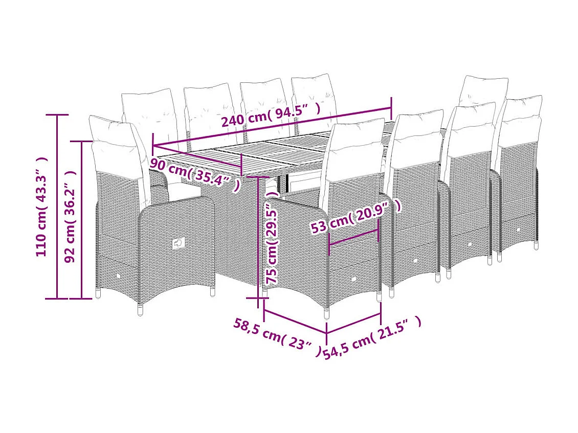 Ensemble de bistro de jardin 11 pcs coussins noir poly rotin