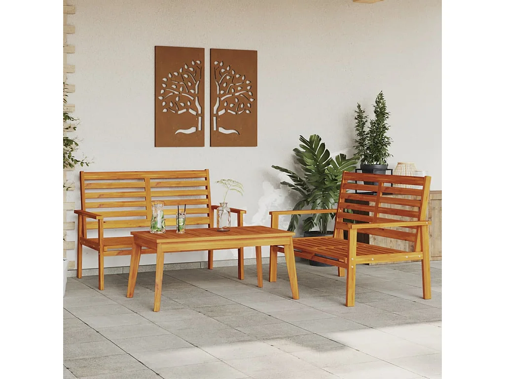 Ensemble de salon de jardin 3 pcs bois d'acacia solide