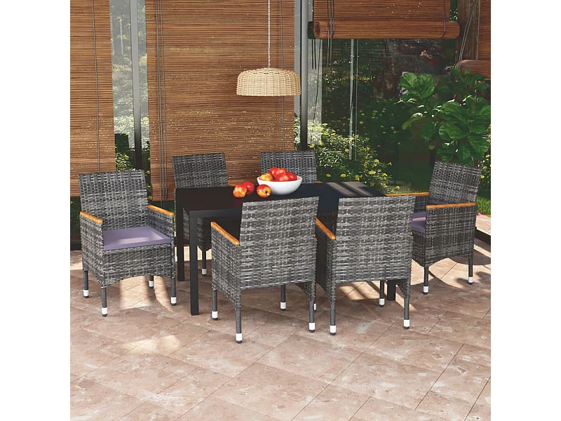 Set da Pranzo per Giardino 7 pz con Cuscini Polyrattan Grigio
