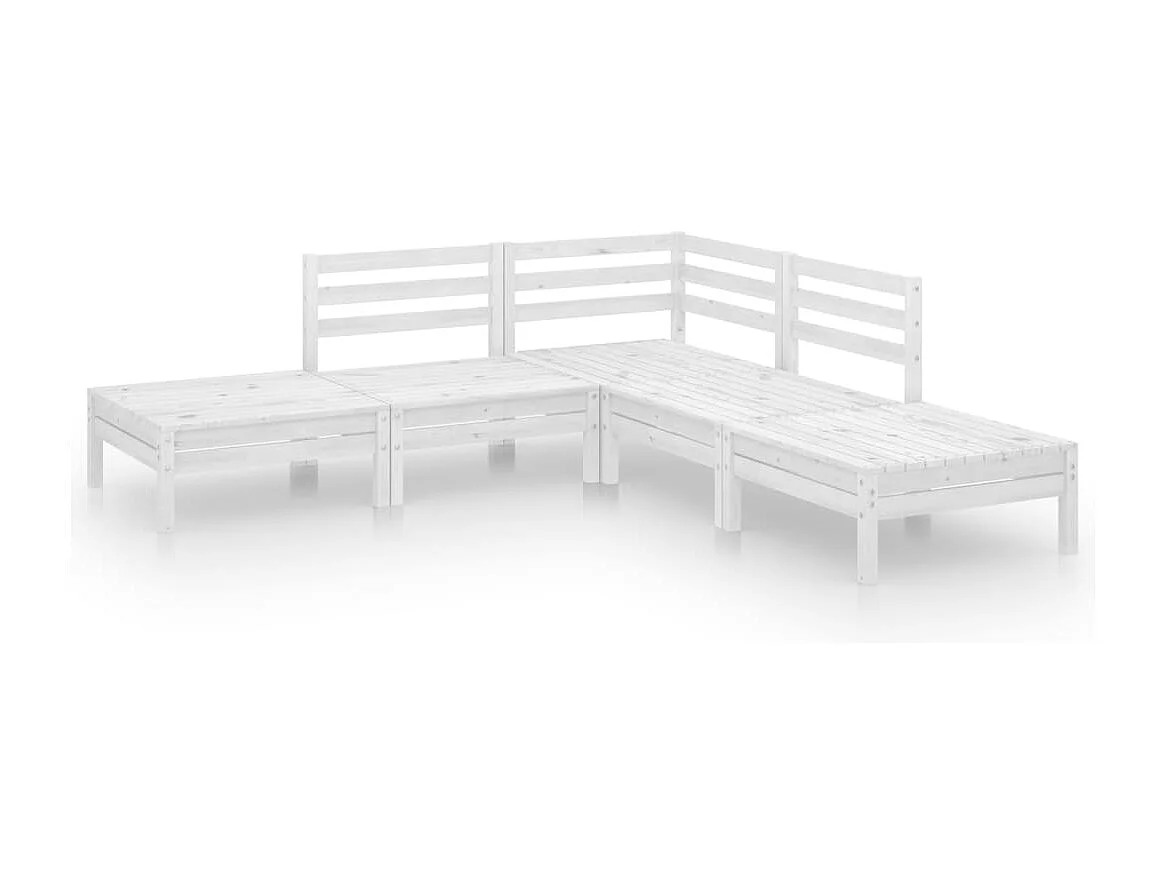 Salon de jardin 5 pcs Bois de pin massif Blanc