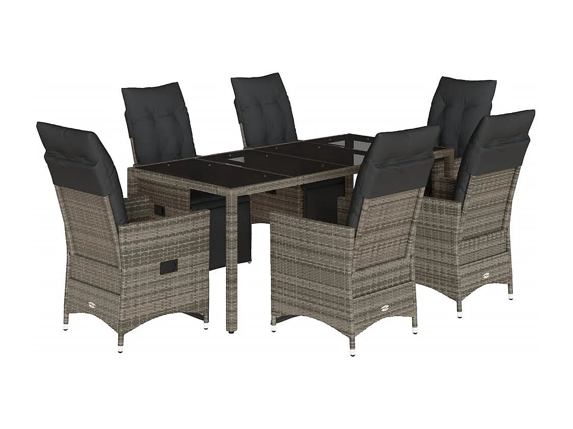 Ensemble de bistro de jardin 7 pcs coussins gris poly rotin