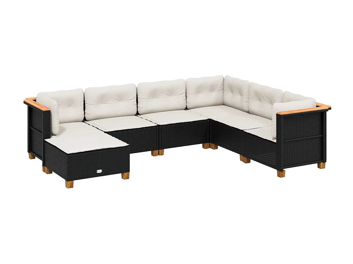 Set Divani da Giardino con Cuscini 7pz Nero Polyrattan