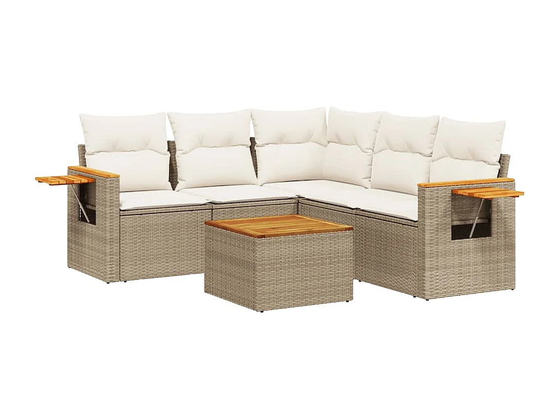 6-delige Loungeset met kussens poly rattan beige