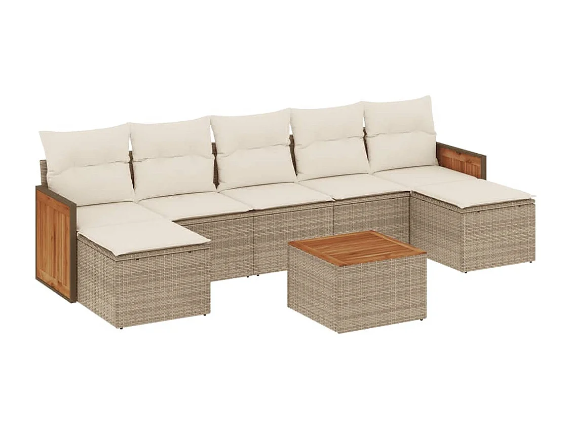 Salon de jardin avec coussins 8 pcs beige résine tressée