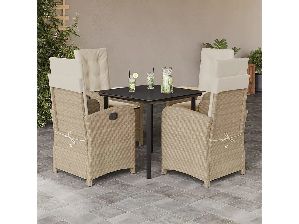 Ensemble à manger de jardin avec coussins 5pcs Beige poly rotin