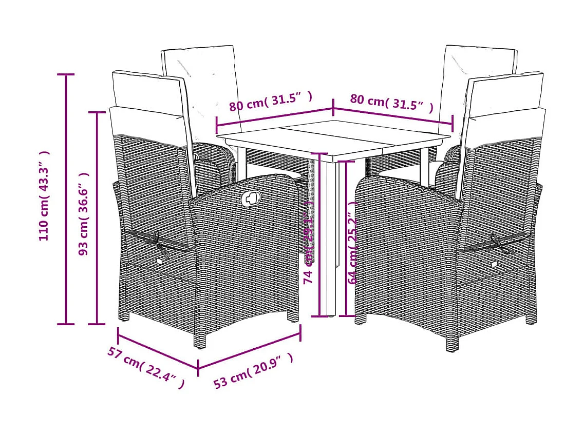 Ensemble à manger de jardin avec coussins 5pcs Beige poly rotin