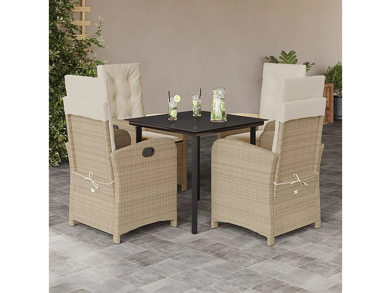 Ensemble à manger de jardin avec coussins 5pcs Beige poly rotin