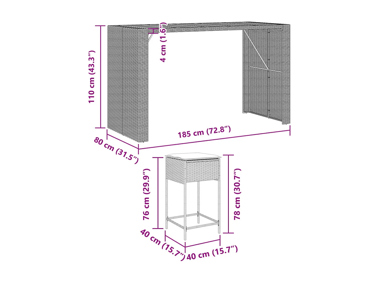 Ensemble de bar de jardin 9 pcs avec coussins gris poly rotin