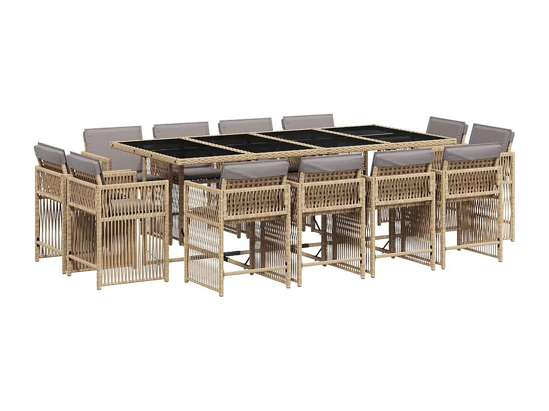 Set Pranzo da Giardino 13 pz con Cuscini Beige Misto Polyrattan