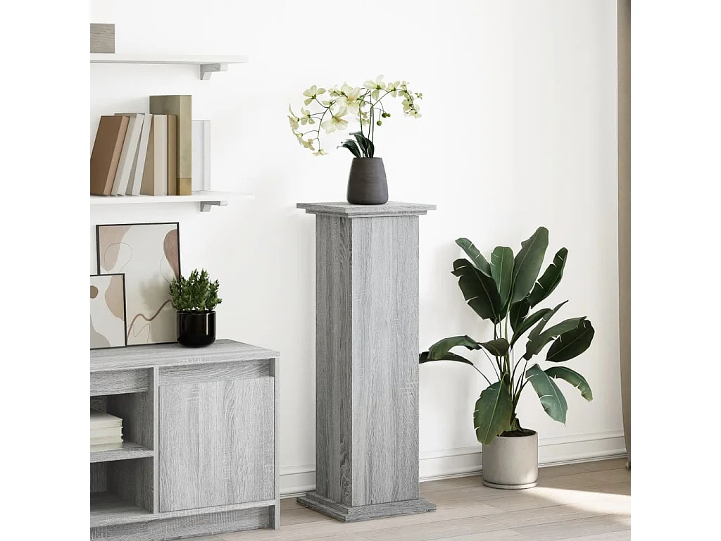 Pedestal com armazenamento em madeira projetada cinza sonoma