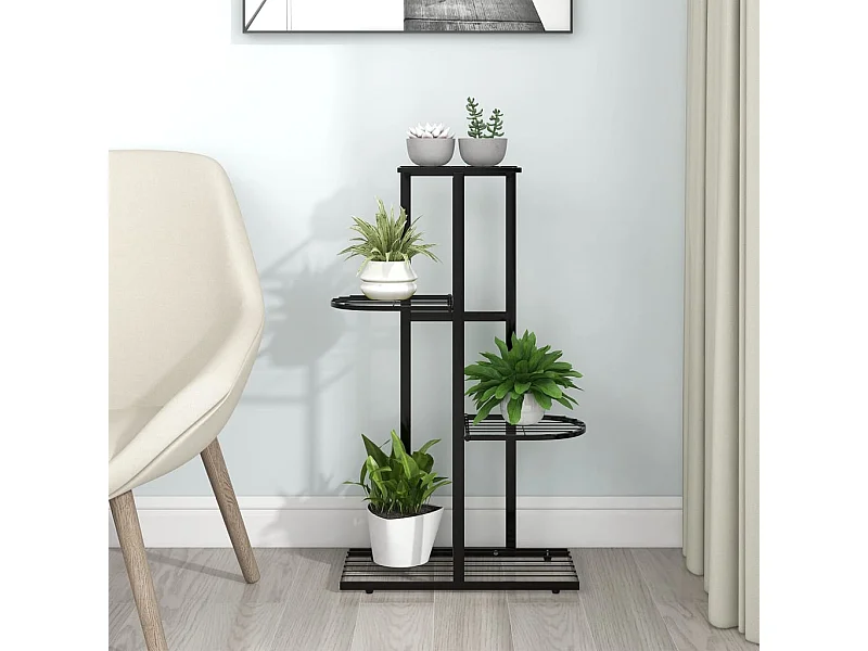 Soporte para plantas 4 niveles 43x22x76 cm Negro Metal