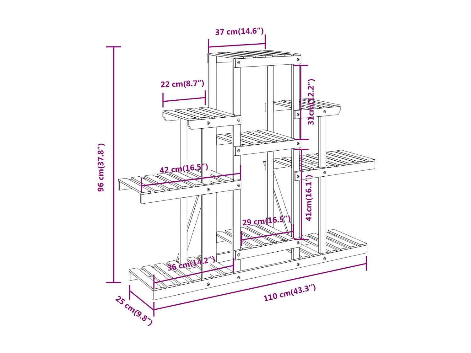 Support à fleurs 110x25x96 cm bois massif de sapin