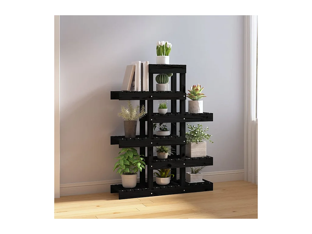 Pflanzenständer Schwarz 85x25x109,5 cm Massives Kiefernholz