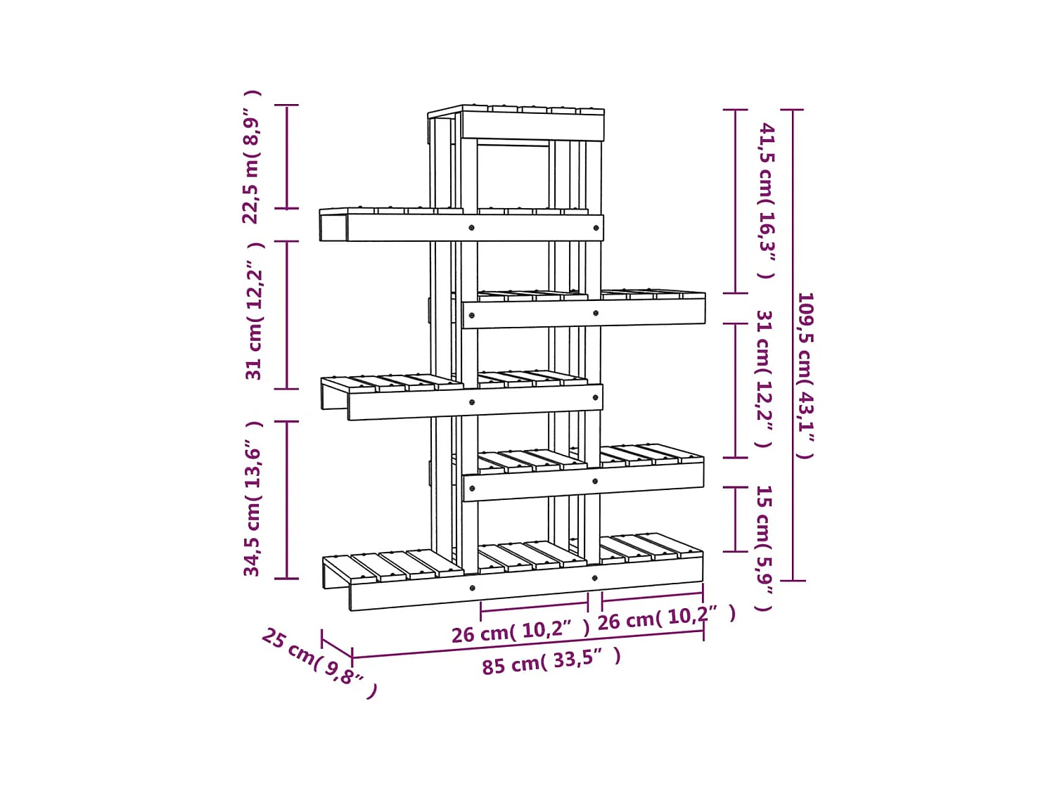 Pflanzenständer Schwarz 85x25x109,5 cm Massives Kiefernholz