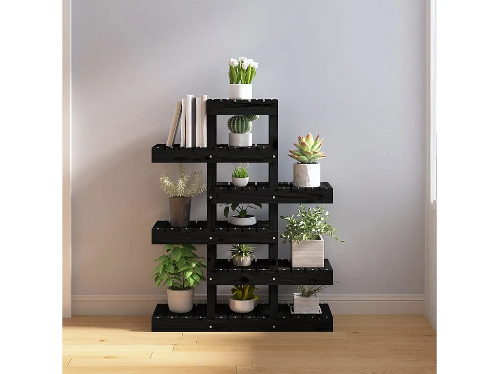 Plantenstandaard Zwart 85x25x109,5 cm Massief grenenhout