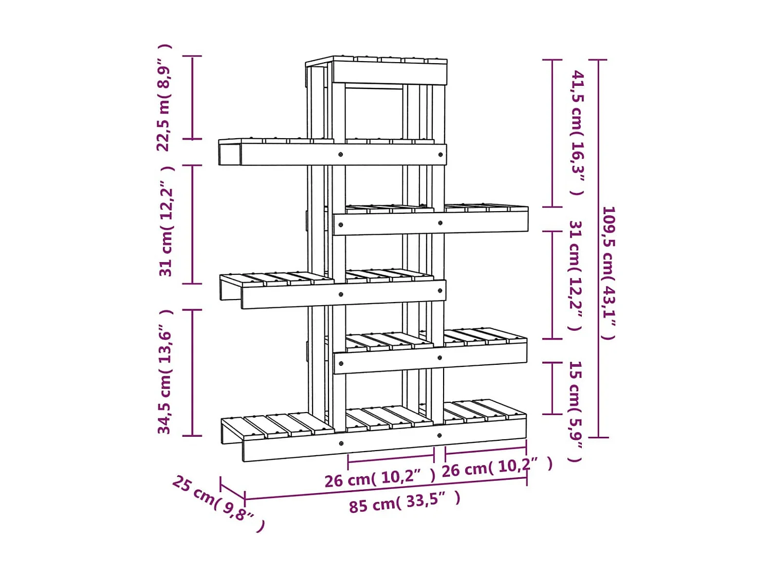 Plantenstandaard Zwart 85x25x109,5 cm Massief grenenhout