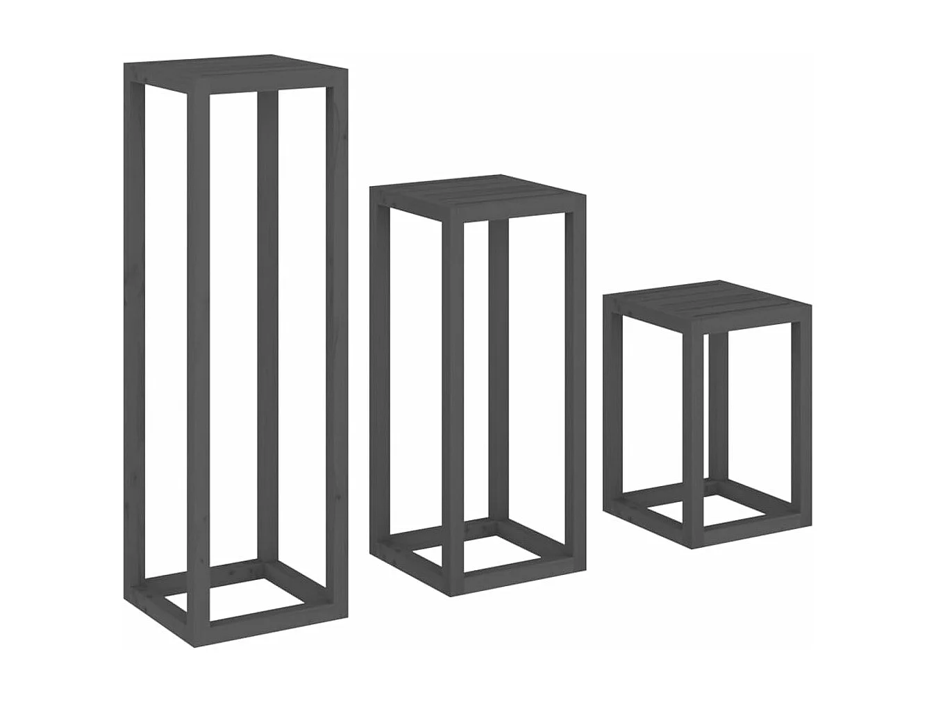 3-teiliges Pflanzenständer-Set aus massivem Kiefernholz in Grau