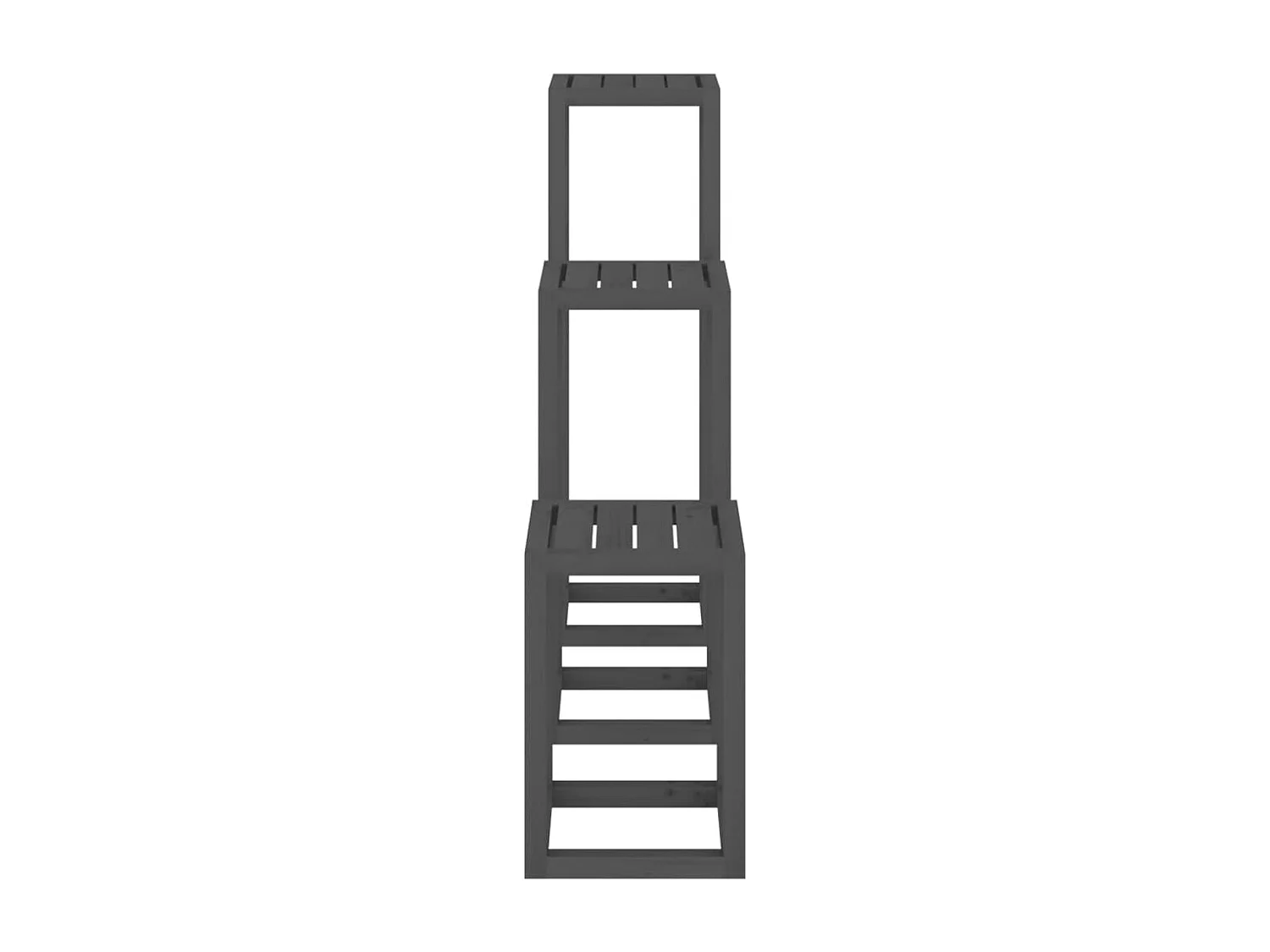 3-teiliges Pflanzenständer-Set aus massivem Kiefernholz in Grau