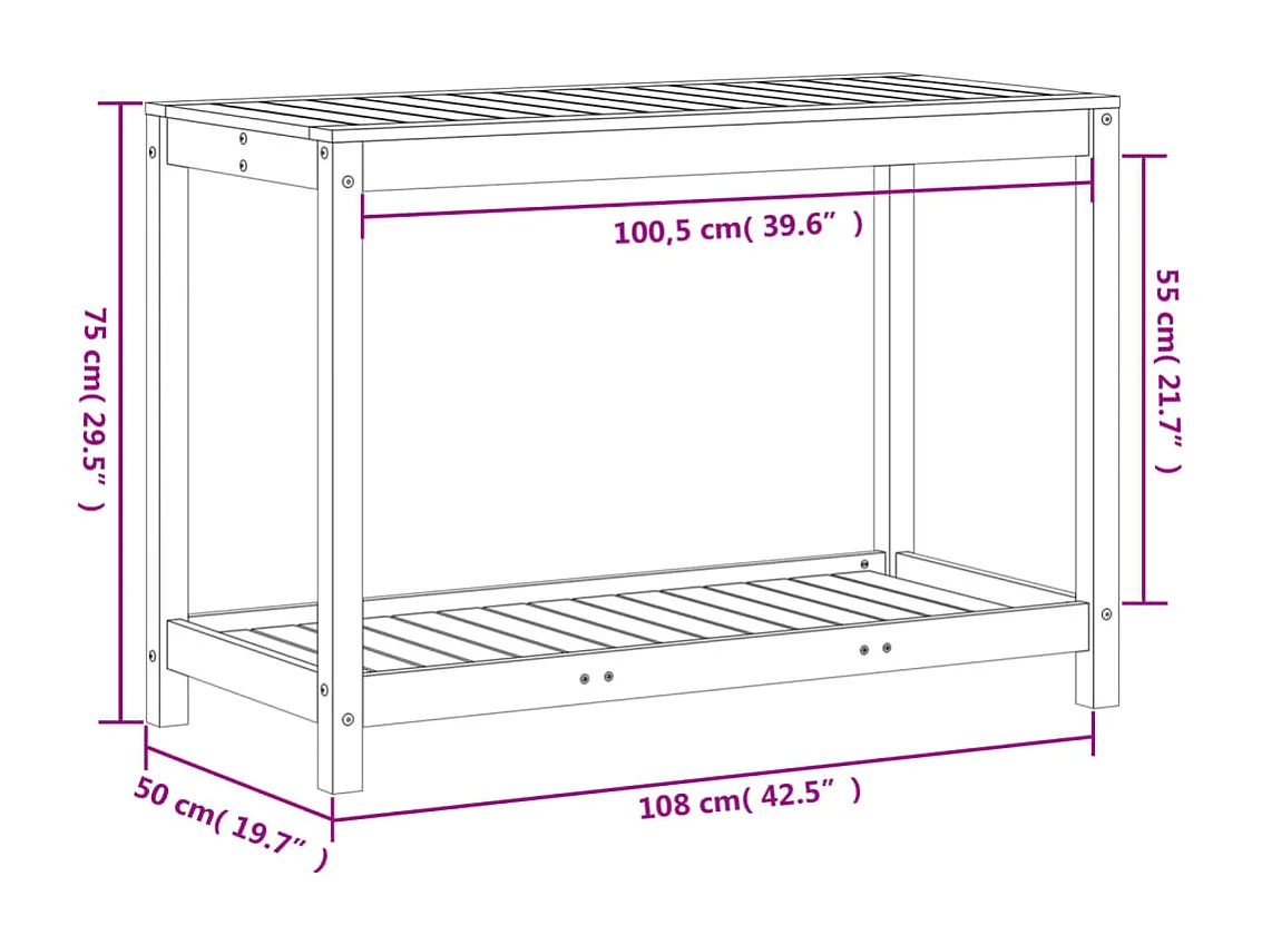 Tavolino e mensola 108x50x75 cm in legno massello di abete Douglas