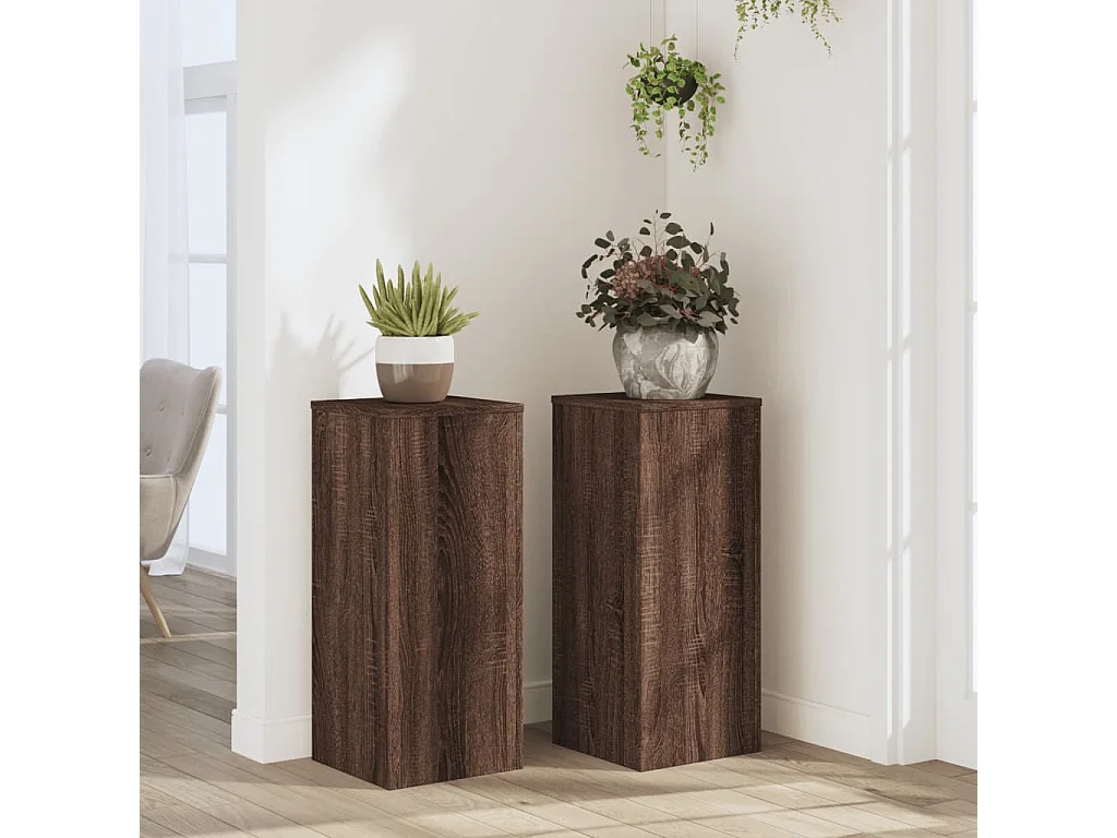 Soportes para plantas 2 piezas Madera de ingeniería de roble marrón