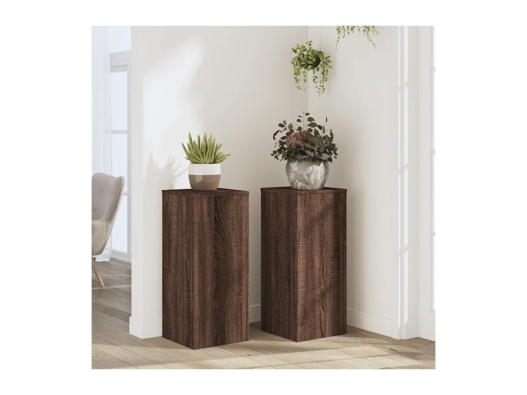 Supports pour plantes 2 pcs chêne marron bois d'ingénierie