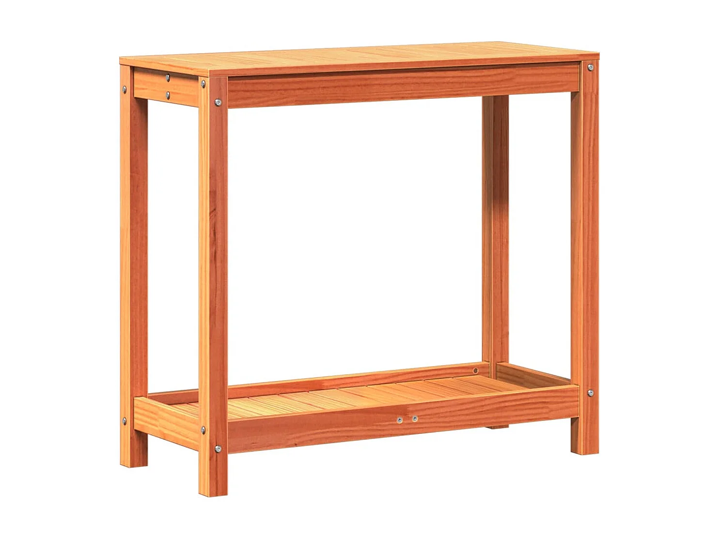 Mesa para macetas con estante encerado marrón en madera maciza de pino