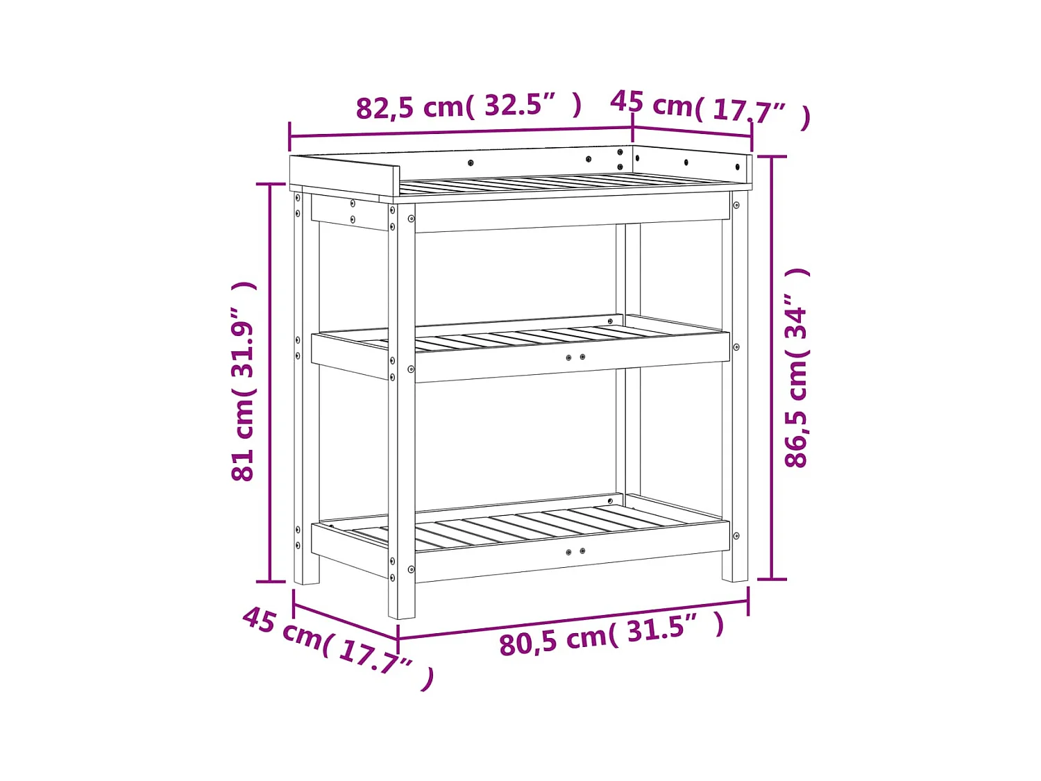 Table de rempotage avec étagères bois massif de douglas