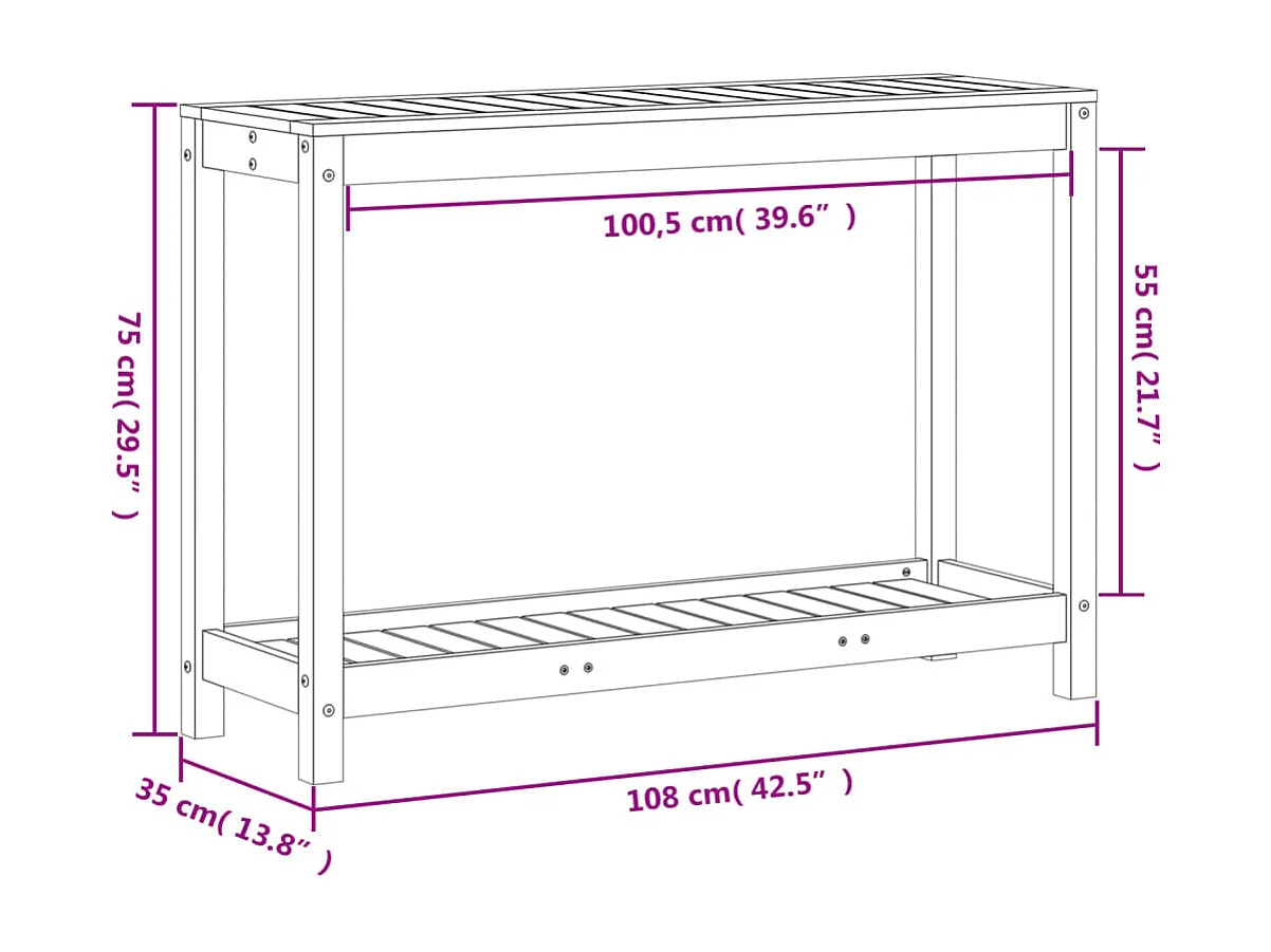 Mesa para macetas y estante 108x35x75 cm madera maciza de abeto Douglas