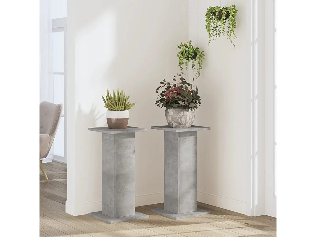 Soportes para plantas 2 piezas de madera contrachapada de hormigón gris