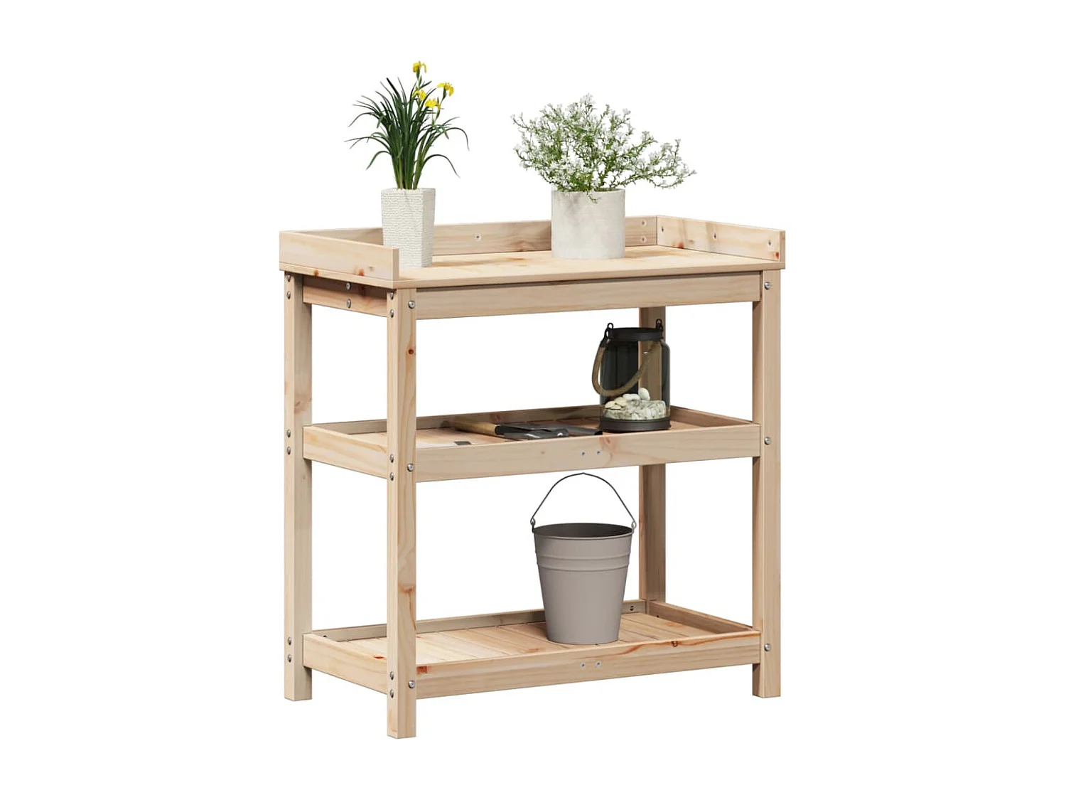 Tavolo e ripiani 82,5x45x86,5 cm in legno massello di pino