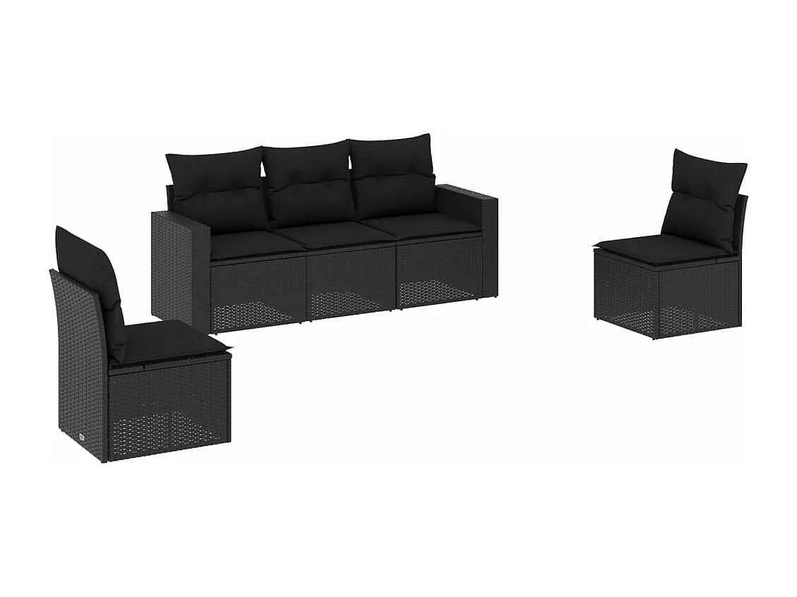5-tlg. Garten-Sofagarnitur mit Kissen Schwarz Poly Rattan