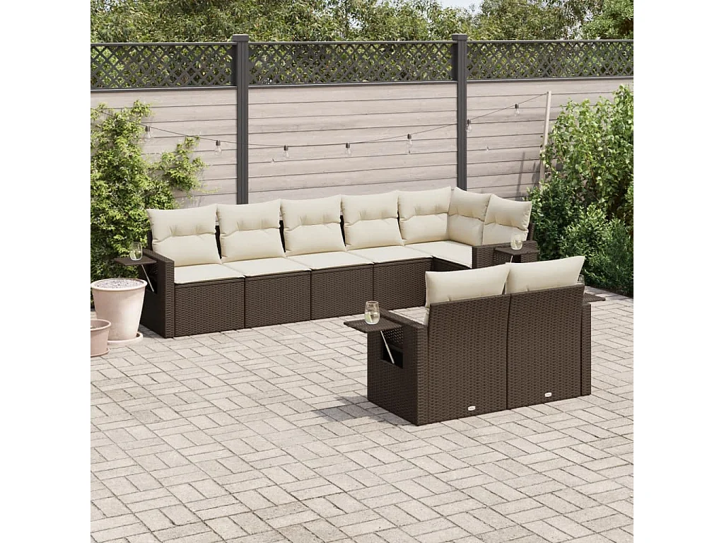 8-tlg. Garten-Sofagarnitur mit Kissen Braun Poly Rattan