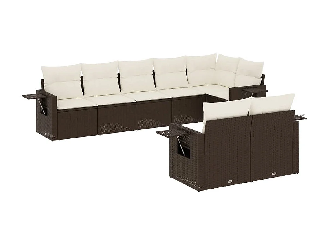8-tlg. Garten-Sofagarnitur mit Kissen Braun Poly Rattan