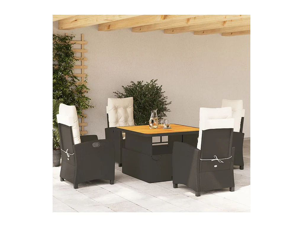 Ensemble à manger de jardin coussins 5pcs Noir Résine tressée