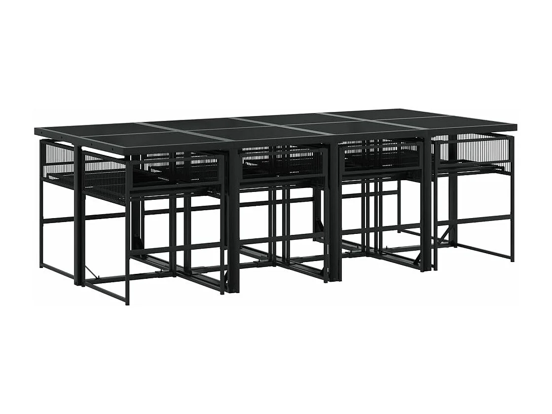 Set de comedor de jardín 9 pzas y cojines ratán sintético negro