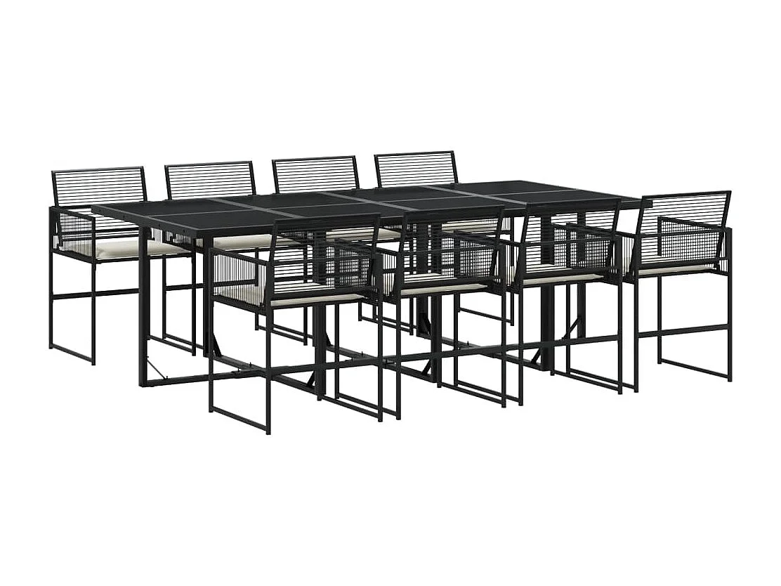 Ensemble à manger de jardin 9pcs coussins noir résine tressée