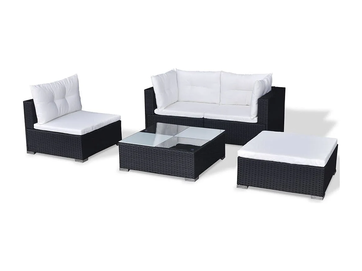 Salon de jardin 5 pcs avec coussins résine tressée noir