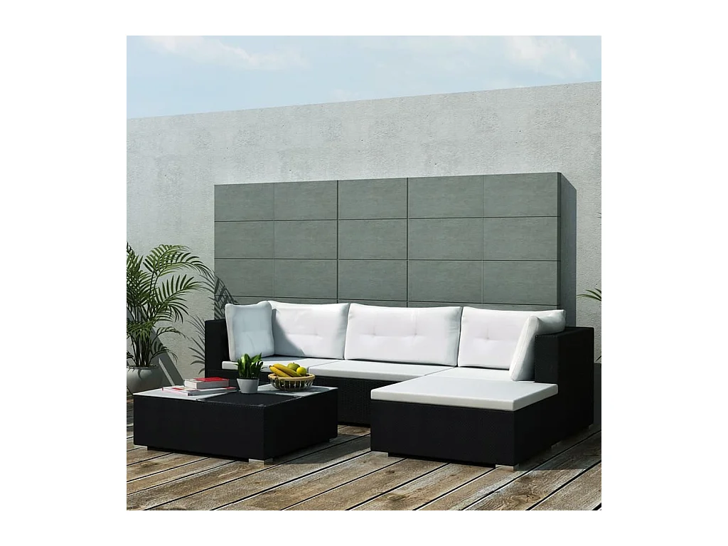 Set Divani da Giardino 5 pz con Cuscini in Polyrattan Nero