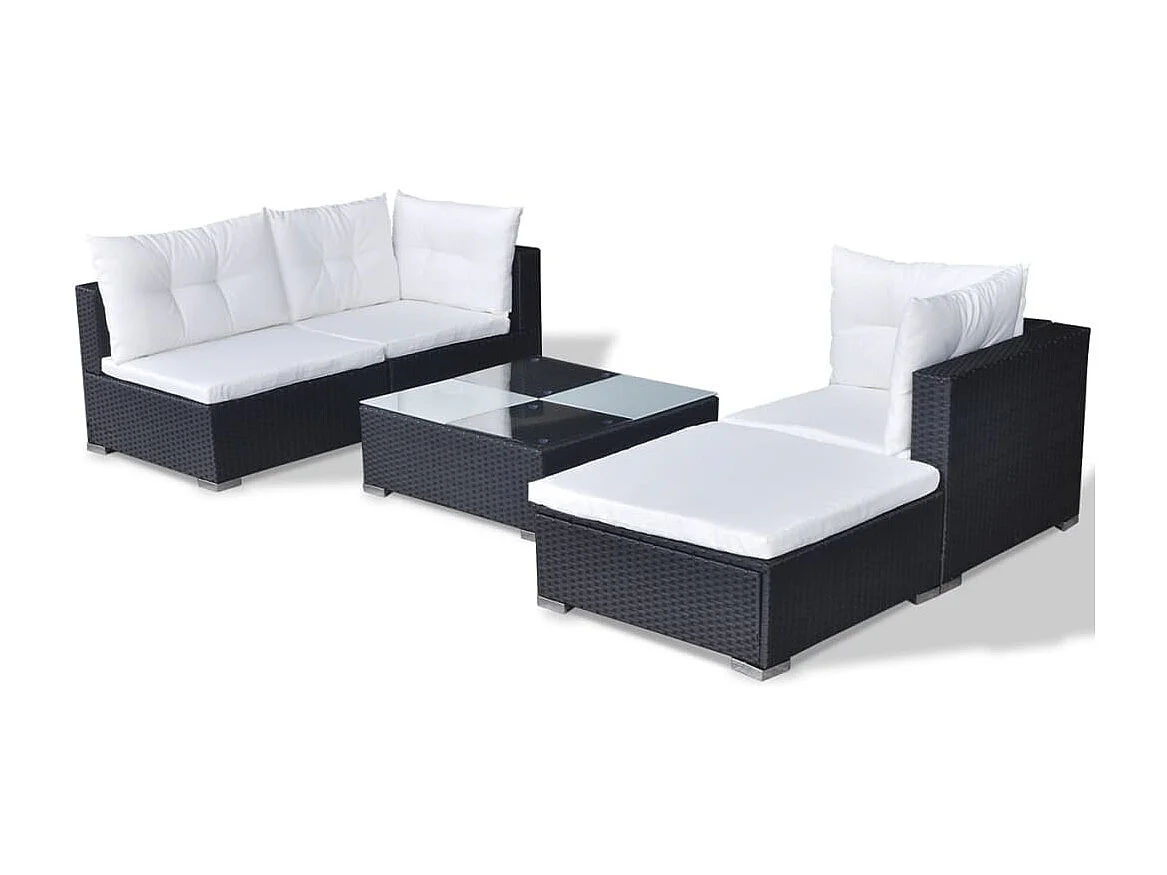 Salon de jardin 5 pcs avec coussins résine tressée noir