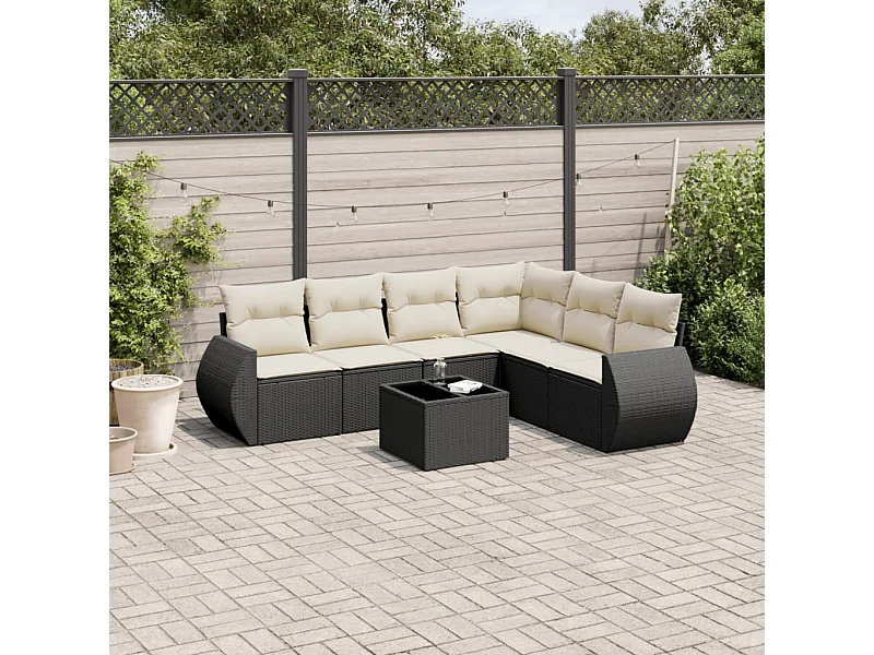 Set Divani da Giardino con Cuscini 7pz Nero Polyrattan