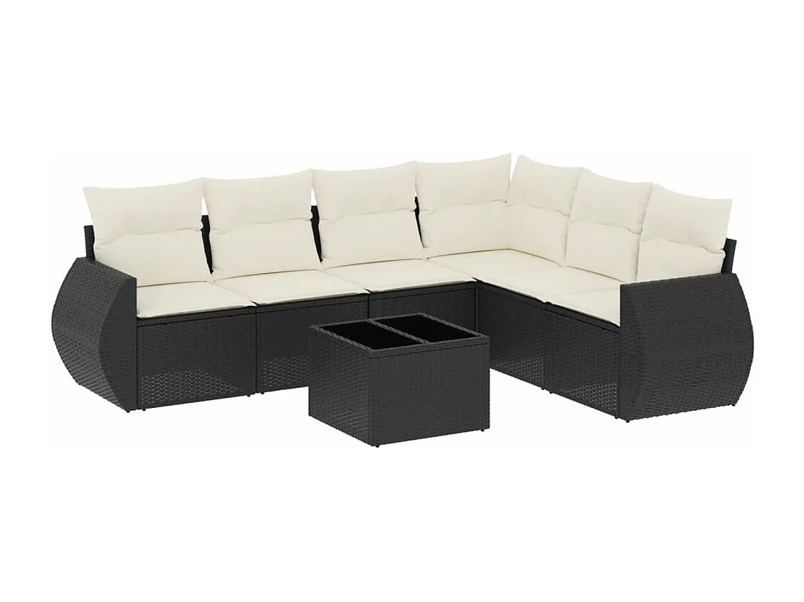 Set Divani da Giardino con Cuscini 7pz Nero Polyrattan