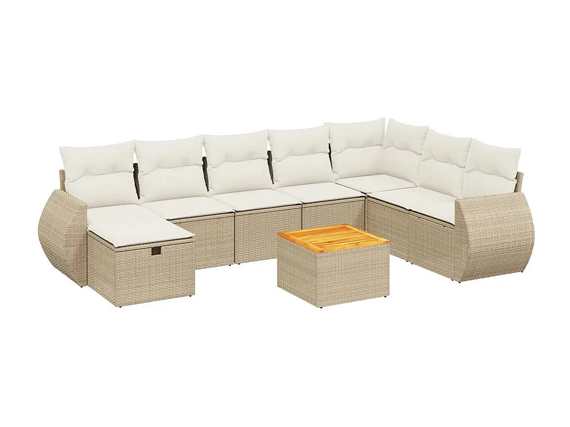 Salon de jardin avec coussins 9 pcs beige résine tressée