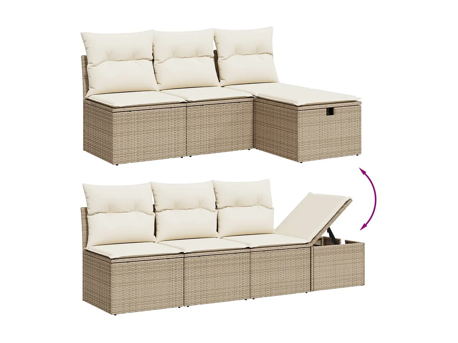 Salon de jardin avec coussins 9 pcs beige résine tressée