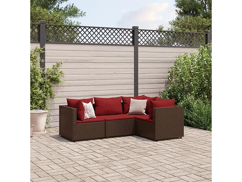 Salon de jardin 4 pcs avec coussins Marron Résine tressée