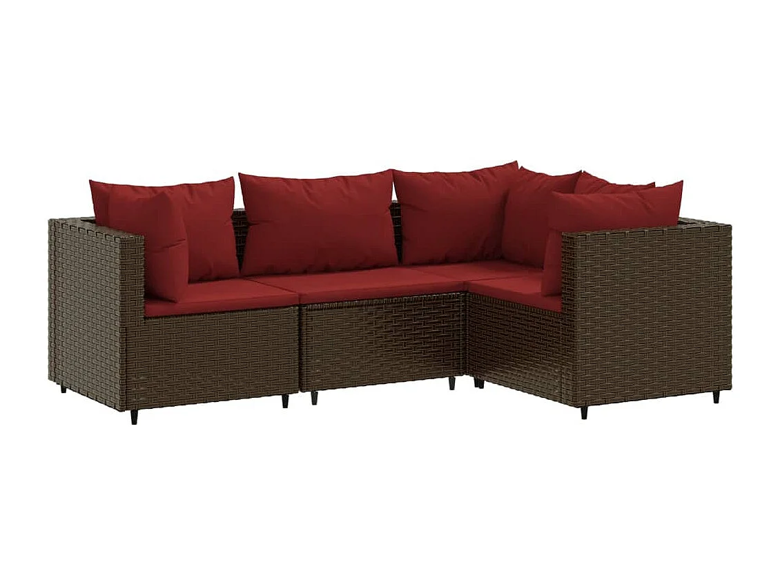 Salon de jardin 4 pcs avec coussins Marron Résine tressée