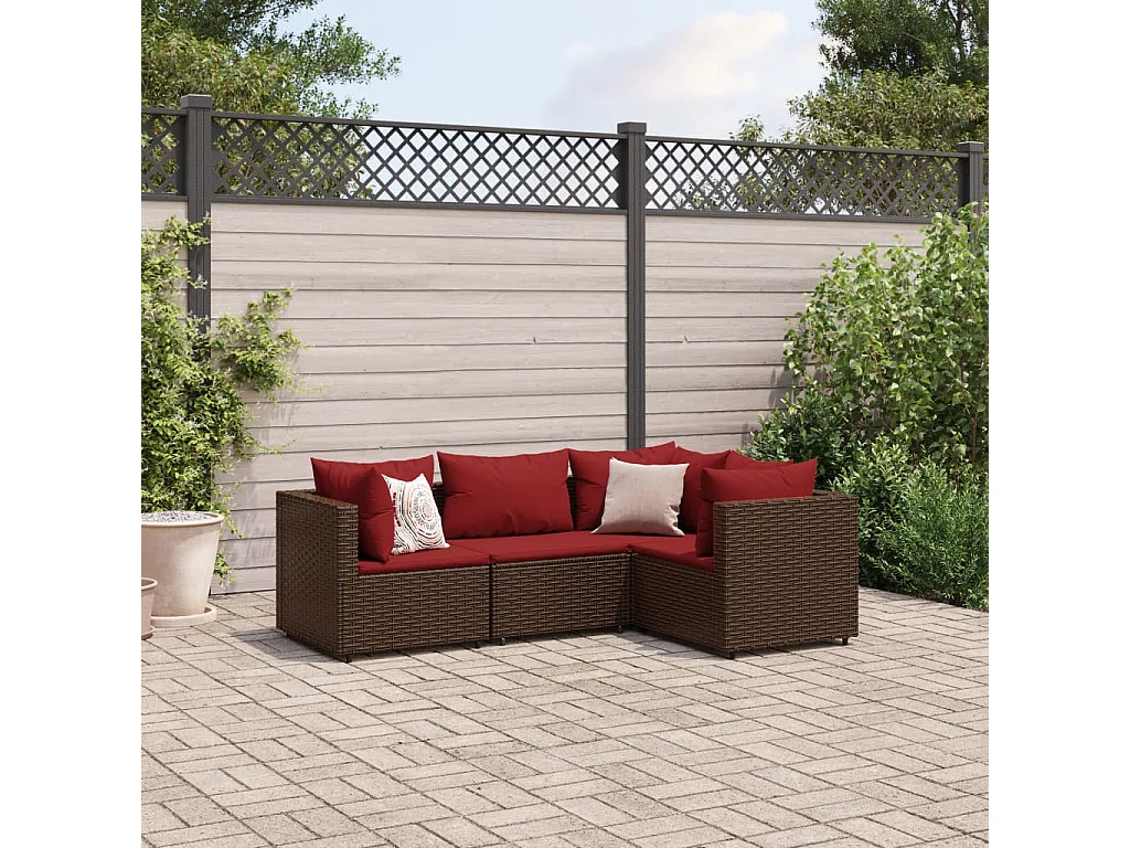 Set Mobili da Giardino 4 pz con Cuscini in Polyrattan Marrone