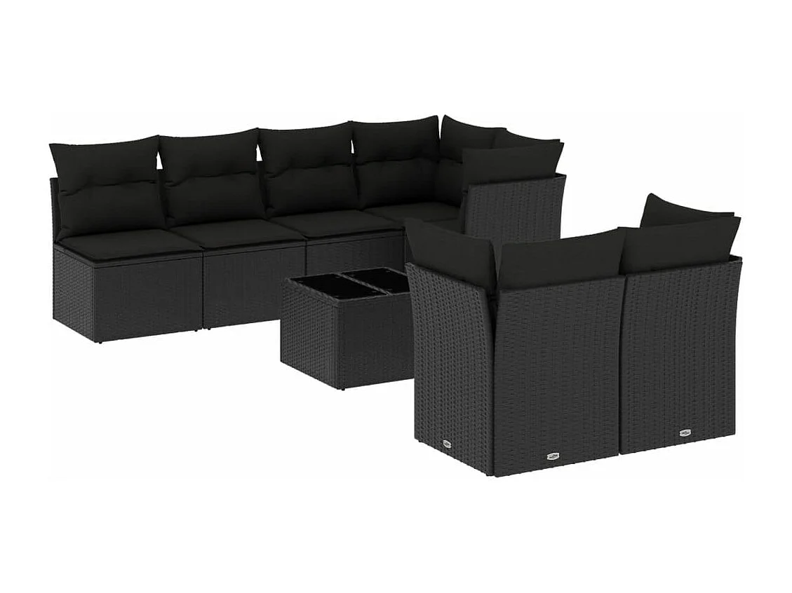 Salon de jardin 8 pcs avec coussins noir résine tressée